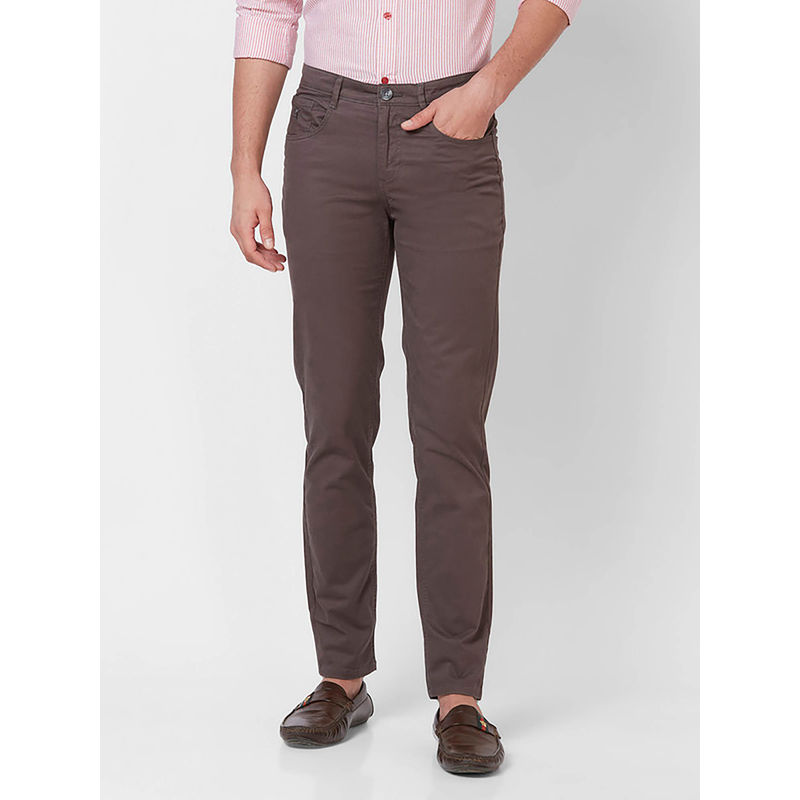 Giordano Grey Slim Fit Solid Mid Waist Cotton Chinos (38)