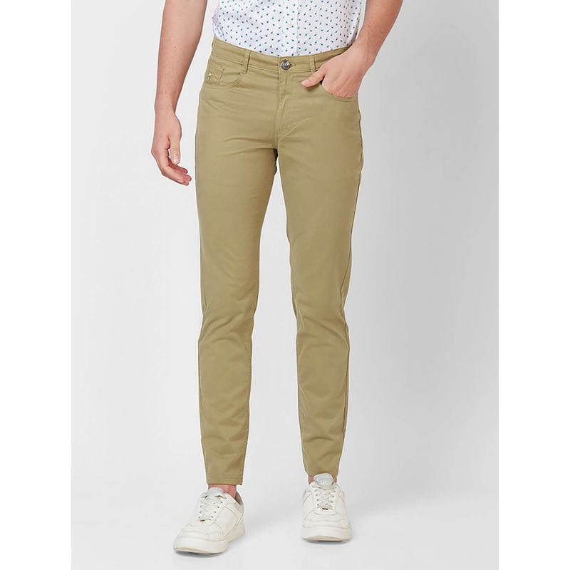 Giordano Khaki Slim Fit Solid Mid Waist Cotton Chinos (30)