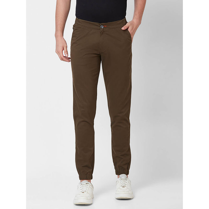 Giordano Olive Slim Fit Solid Mid Waist Cotton Joggers (S)