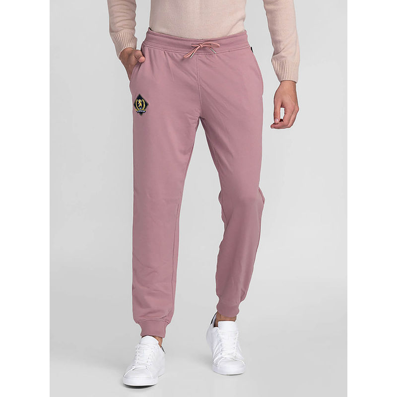 Giordano Pink Slim Fit Solid Mid Waist Cotton Joggers (M)