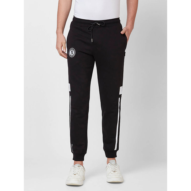 Giordano Black Slim Fit Solid Mid Waist Cotton Joggers (2XL)