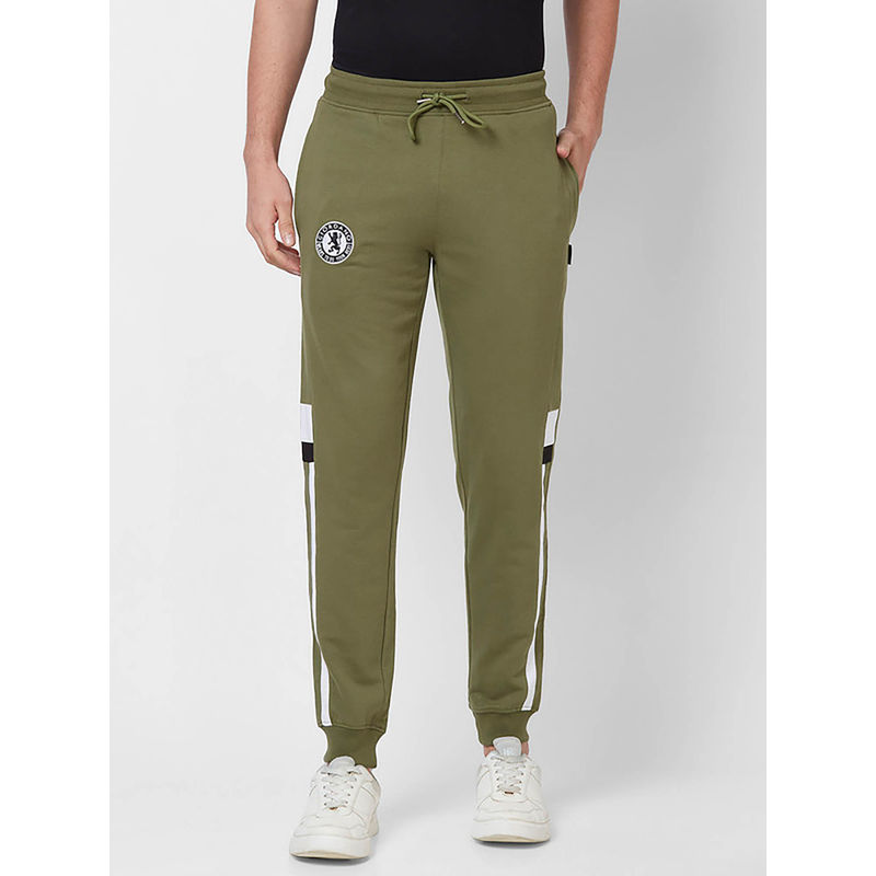 Giordano Olive Slim Fit Solid Mid Waist Cotton Joggers (S)