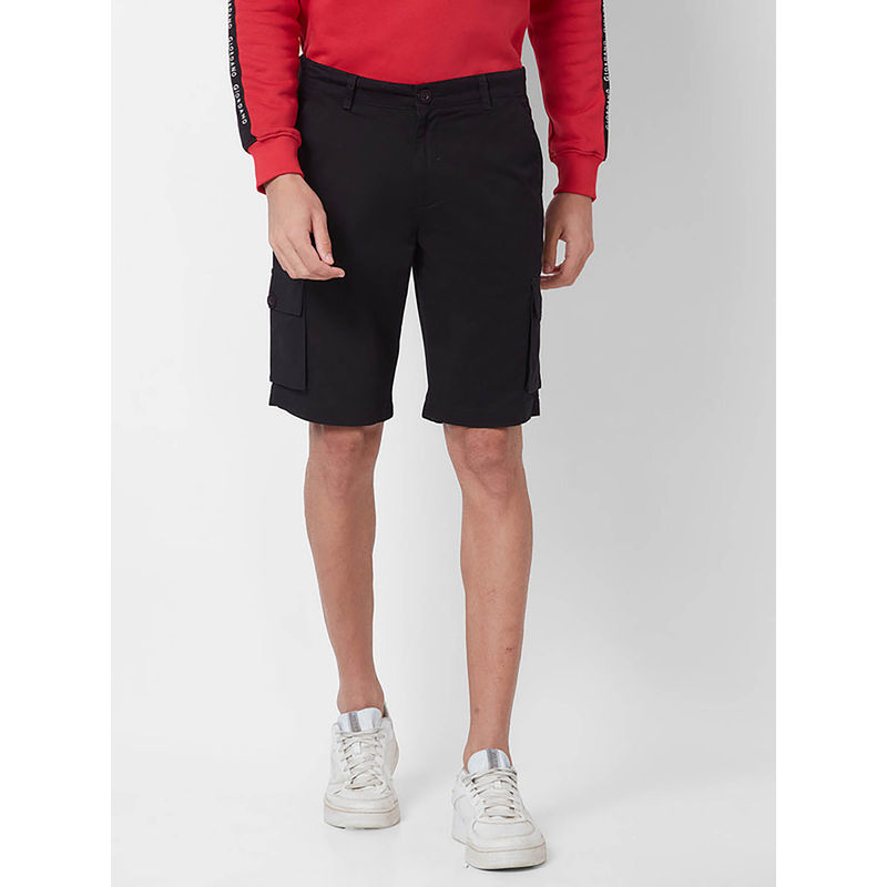 Giordano Black Regular Fit Solid Mid Waist Cotton Shorts (32)