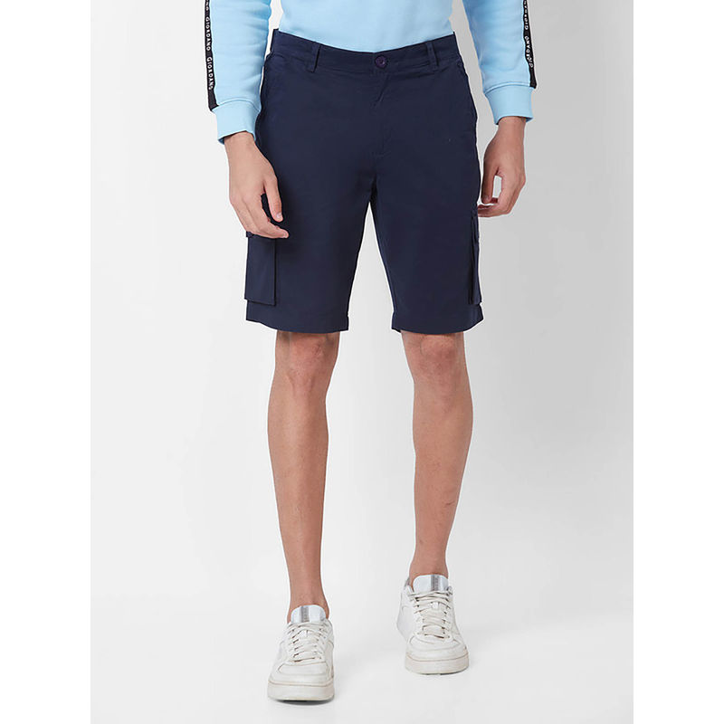 Giordano Navy Blue Regular Fit Solid Mid Waist Cotton Shorts (30)
