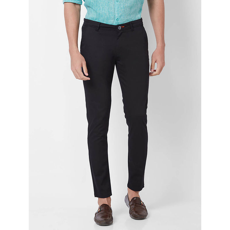 Giordano Black Slim Fit Solid Mid Waist Cotton Chinos (30)