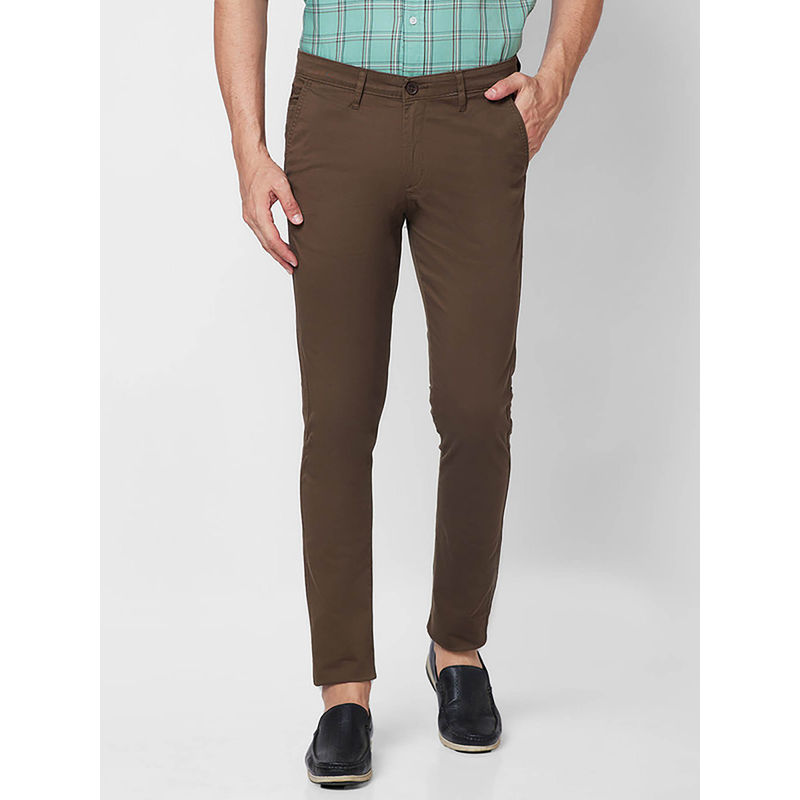 Giordano Brown Slim Fit Solid Mid Waist Cotton Chinos (32)