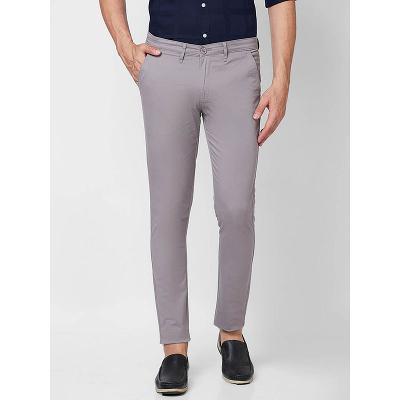 Giordano Grey Slim Fit Solid Mid Waist Cotton Chinos (30)