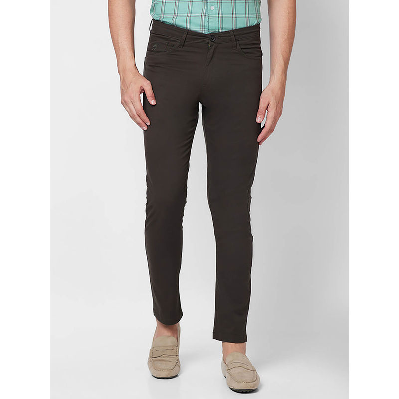 Giordano Olive Slim Fit Solid Mid Waist Cotton Chinos (30)