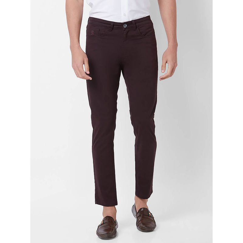 Giordano Wine Slim Fit Solid Mid Waist Cotton Chinos (30)