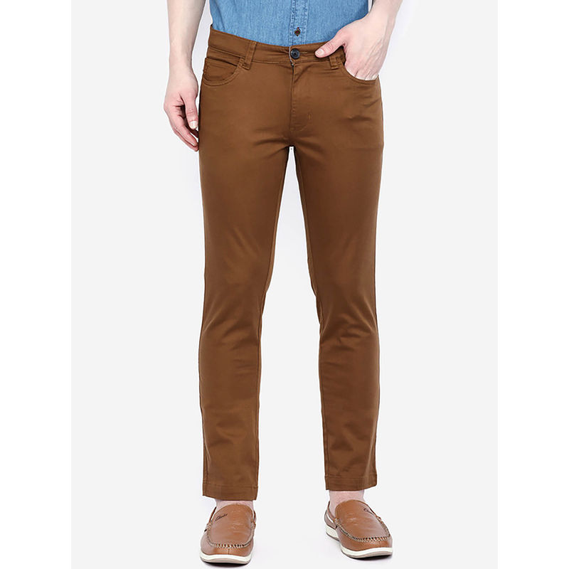 Giordano Khaki Slim Fit Solid Mid Waist Cotton Chinos (30)