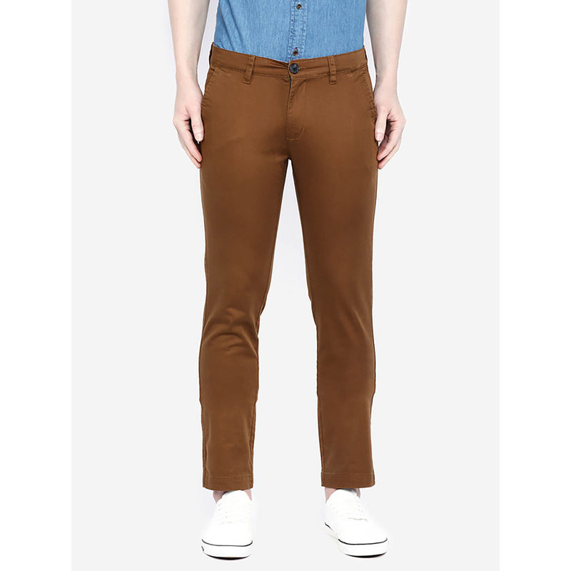 Giordano Brown Slim Fit Solid Mid Waist Cotton Chinos (28)