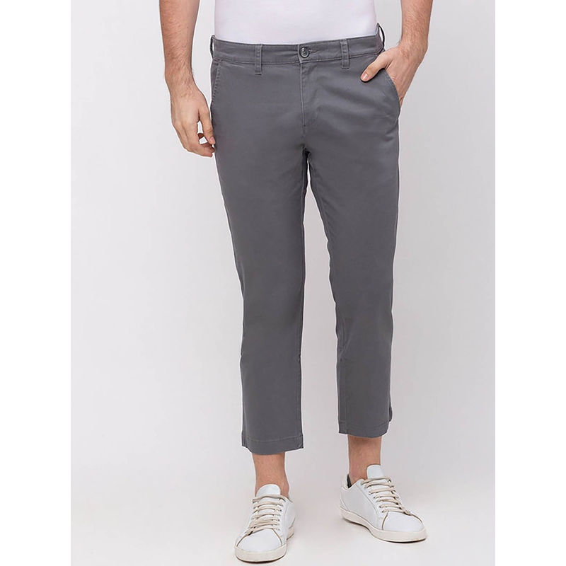 Giordano Grey Slim Fit Solid Mid Waist Cotton Chinos (34)
