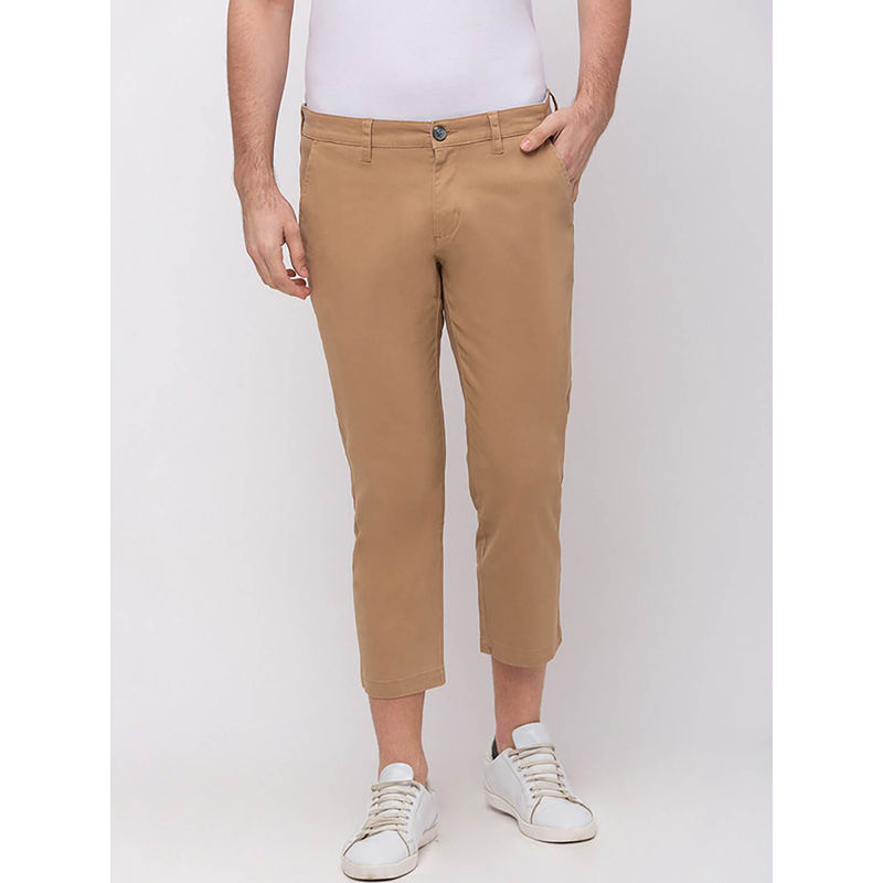Giordano Khaki Slim Fit Solid Mid Waist Cotton Chinos (28)