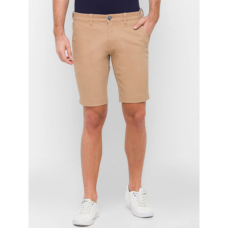 Giordano Khaki Regular Fit Solid Mid Waist Cotton Shorts (28)