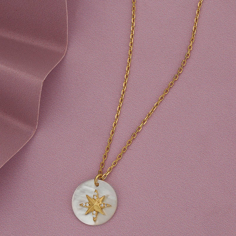 Buy Carlton London 18kt Gold Plated CZ Star Pendant with chain Online