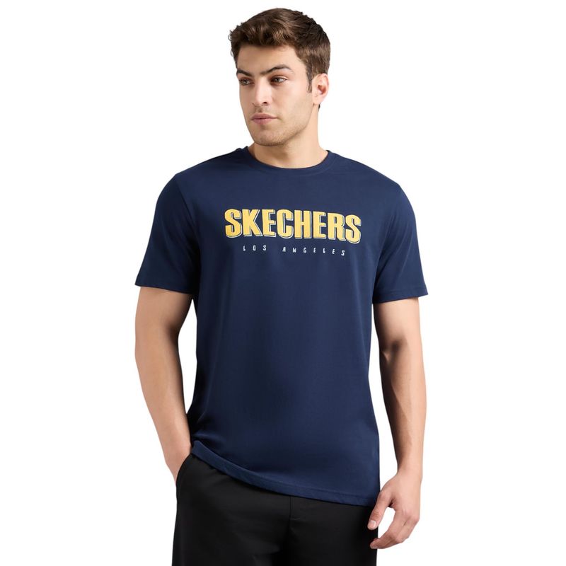 SKECHERS Men's Hand Painted Navy Blue T-Shirt (M)