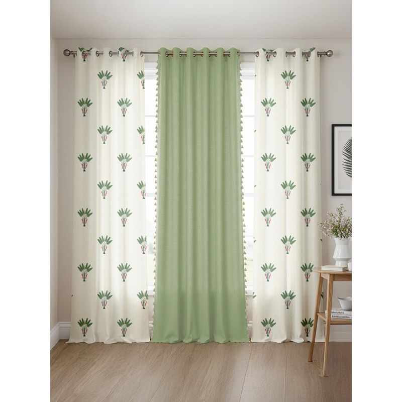 Urban Space Cotton Curtains Palm Lagoon Green & Aura Green (Pack of 3) (5 x 4 feet)