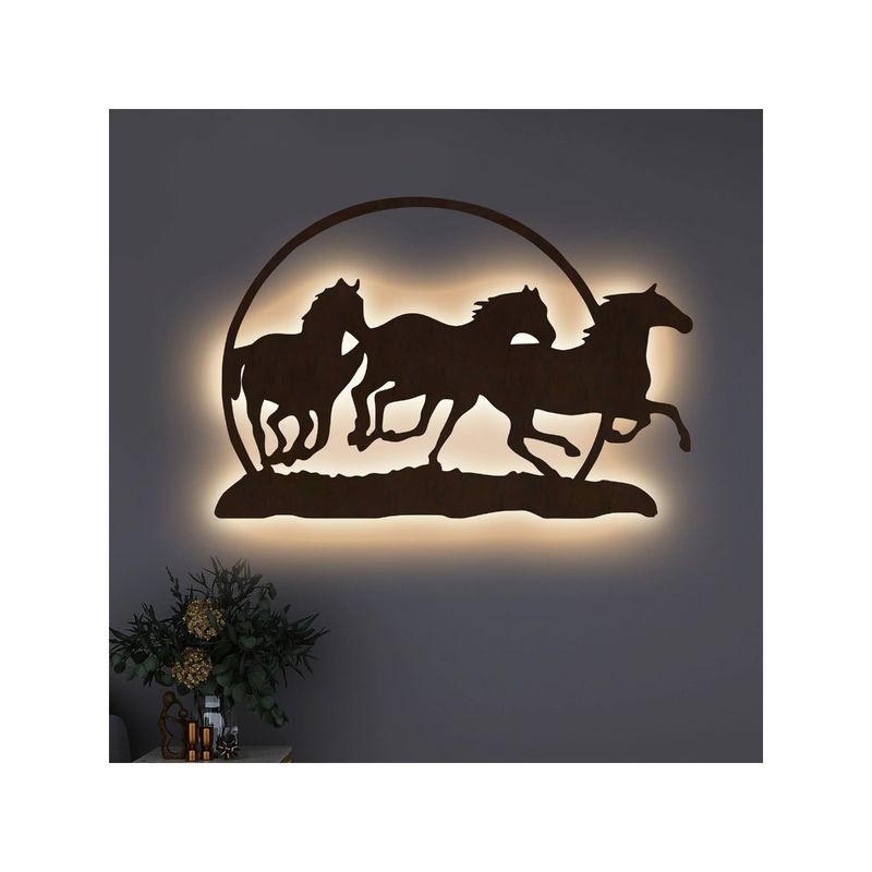 Dekorstation Three Running Horses Brown Decorative Led Backlit (12 x 18 inches)