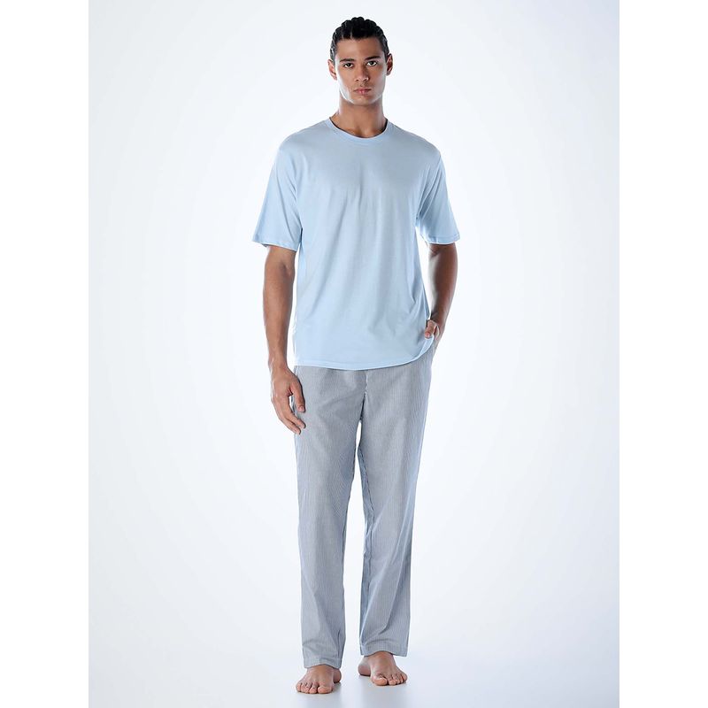 Jack & Jones Men Regular Fit Blue T-shirt & Pyjama (L)
