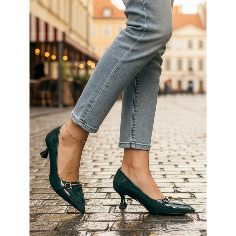 The White Pole Women Green Pump Heels (EURO 36)