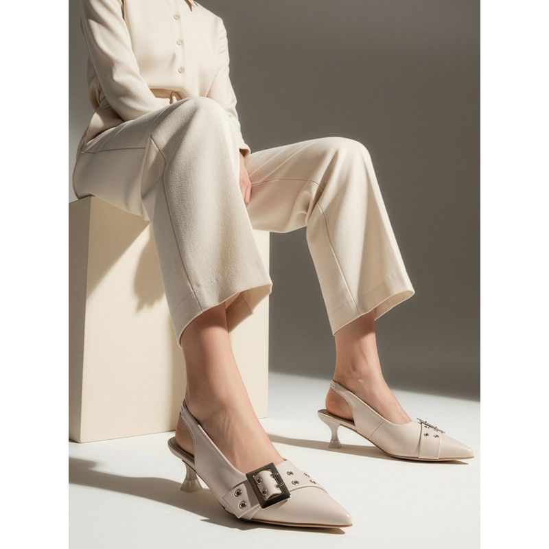 The White Pole Women Cream Heels (EURO 36)