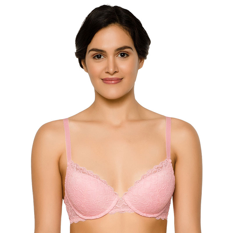 Wacoal Plush Desire Padded Wired 3/4Th Cup Lace Fashion Push-Up Bra - Pink (34DD)