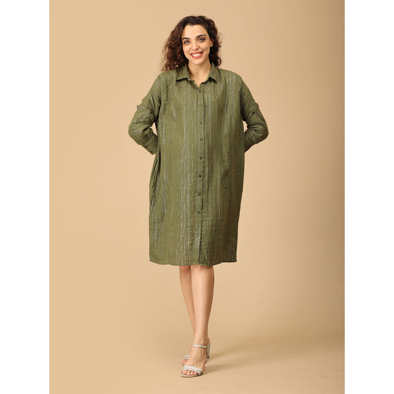 The Mom Store Olive Self Design Oversized Maternity Dress (M)