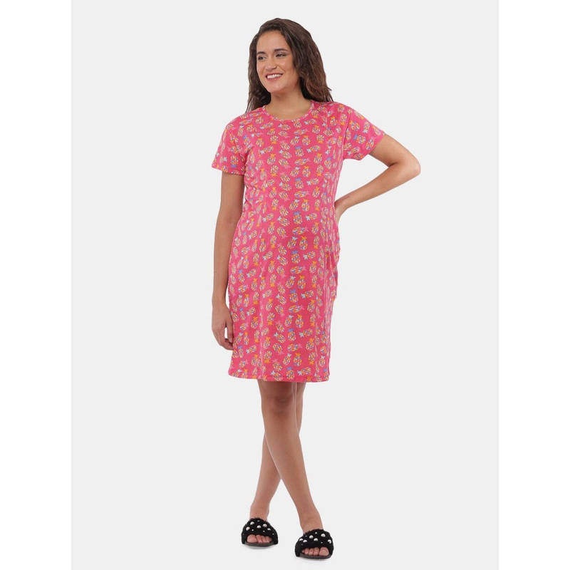 The Mom Store Pink Printed Comfortable Maternity Dress (L)