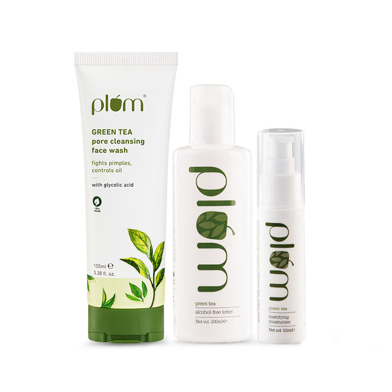 Buy Plum Green Tea Face Wash, Toner & Moisturizer Kit for AcneFree Skin & OilFree Hydration Online