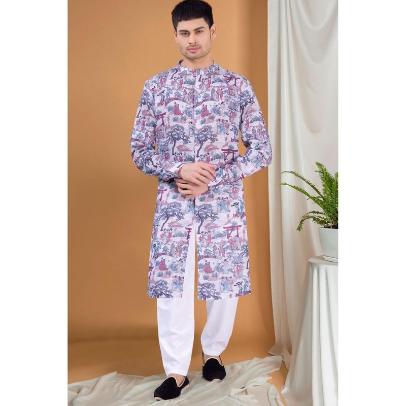 SHIWAM ETHNIX Purple Men's Pastel Kurta Tropical Paradise (XL)