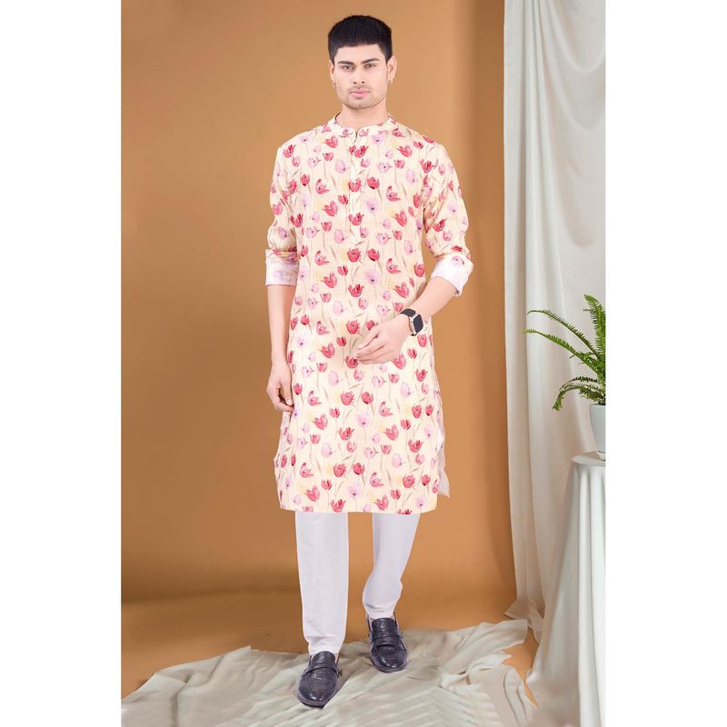 SHIWAM ETHNIX Yellow Men's Pastel Kurta Tropical Paradise (S)