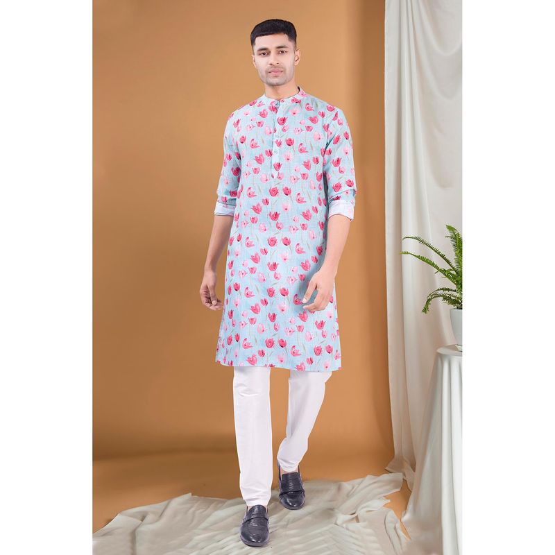 SHIWAM ETHNIX Blue Men's Pastel Kurta Tropical Paradise (S)
