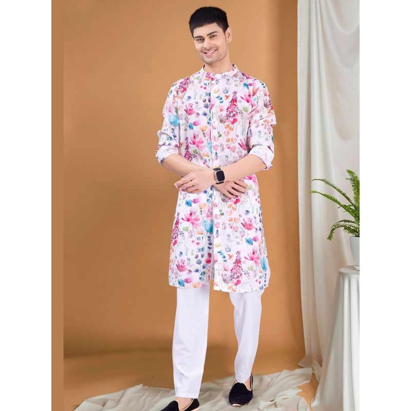 SHIWAM ETHNIX Multi Color Men's Pastel Kurta Tropical Paradise (3XL)