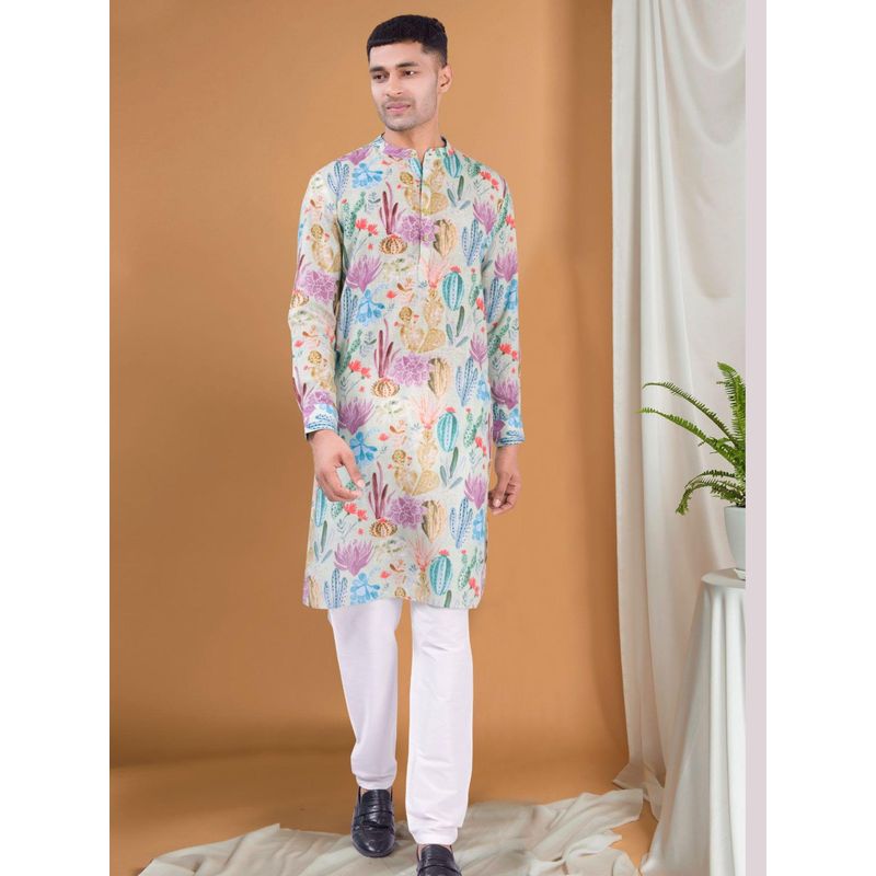 SHIWAM ETHNIX Multi Color Men's Pastel Kurta Tropical Paradise (S)
