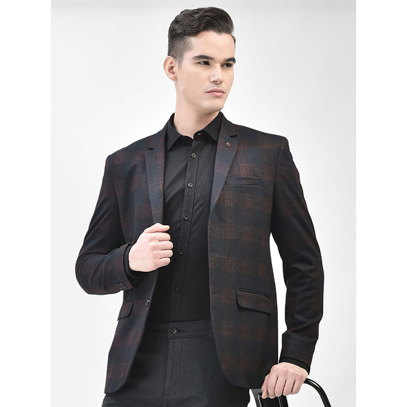 CRIMSOUNE CLUB Men's Brown Checked Single Breasted Blazer (M)