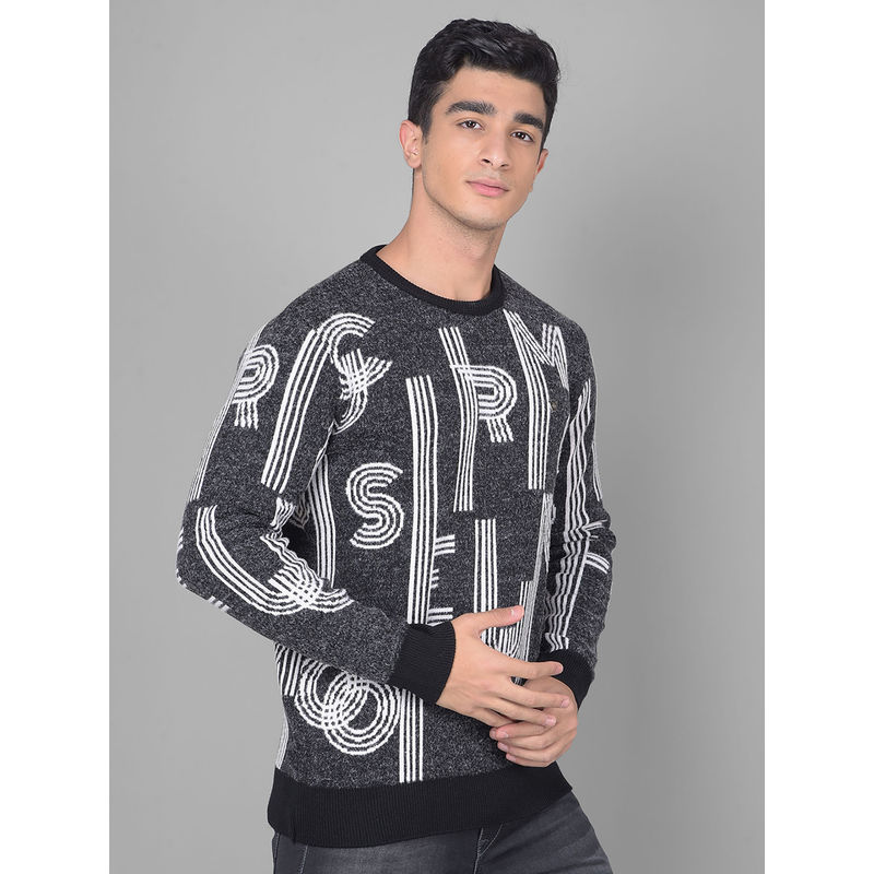 CRIMSOUNE CLUB Men's Black Printed Sweater (L)