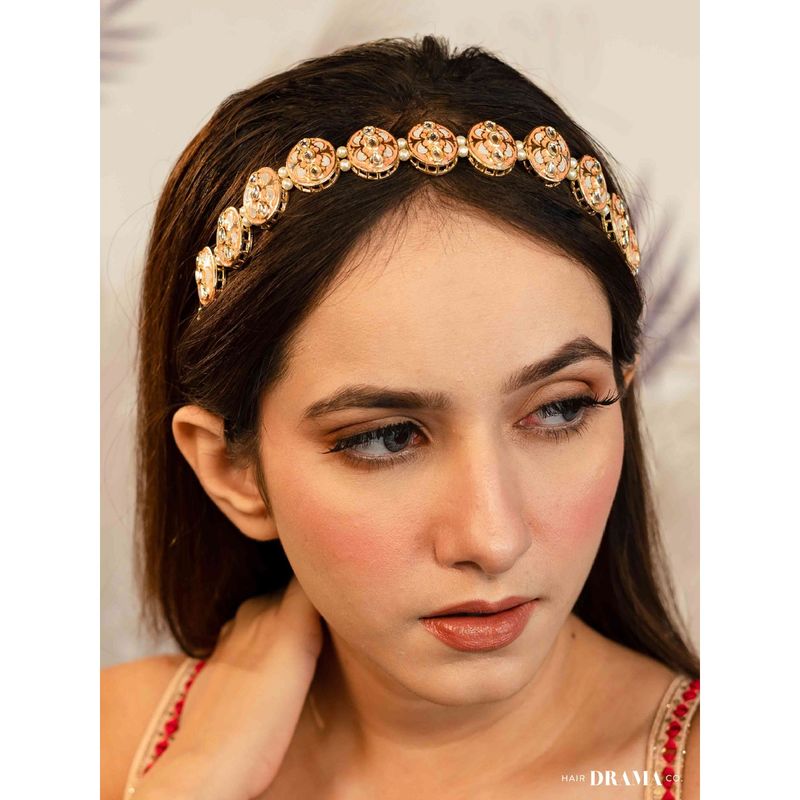 Buy Hair Drama Co. Peach and White Gold Plated Hair Band with