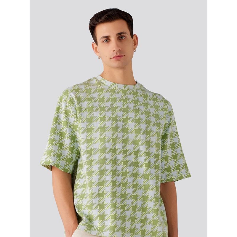 Muvazo Houndstooth Printed Oversized Unisex T-Shirt - Green (M)