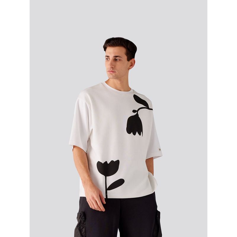 Muvazo Floral Patterned Oversized Unisex T-Shirt White (L)