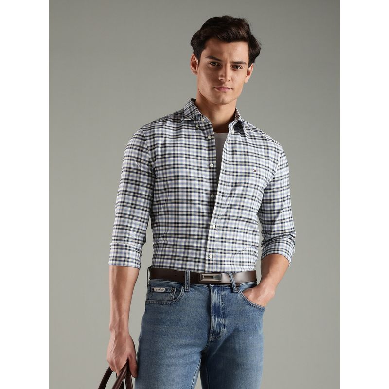 Tommy Hilfiger Men Grey Checks Casual Shirt (XL)