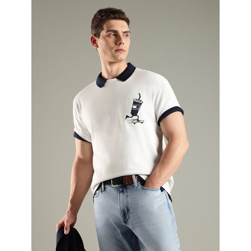 Tommy Hilfiger Men Off White Graphic T-Shirt (XS)