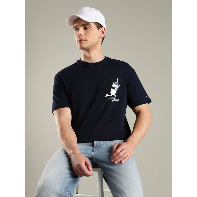 Tommy Hilfiger Men Navy Blue Graphic T-Shirt (XS)