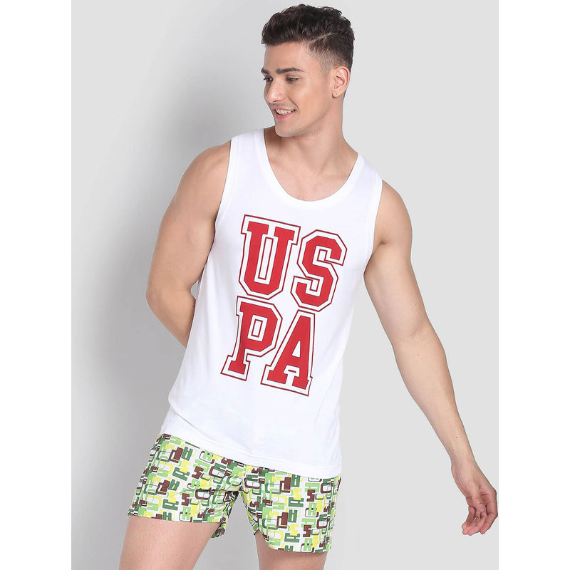 U.S. POLO ASSN. Brand Print Cotton IYBD Vest White (S)
