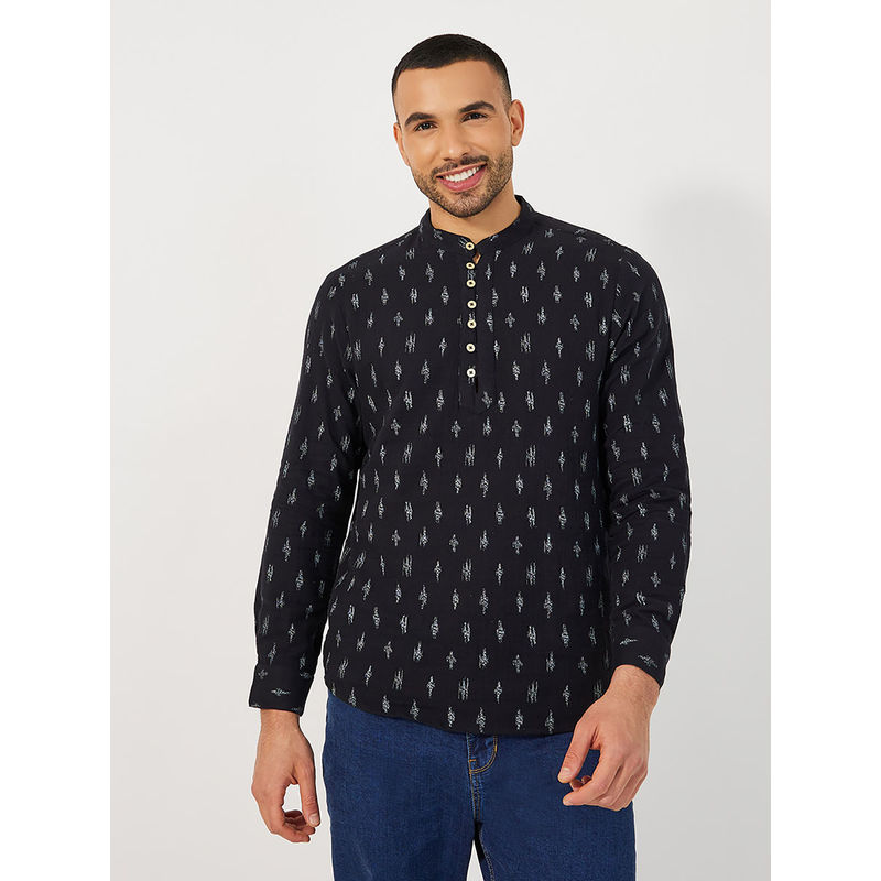 Styli Men Abstract Patterned Relaxed Fit Mandarin Collar Shirt (S)