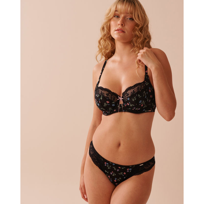 La Vie En Rose Black Unlined Full Coverage Bra (40C)