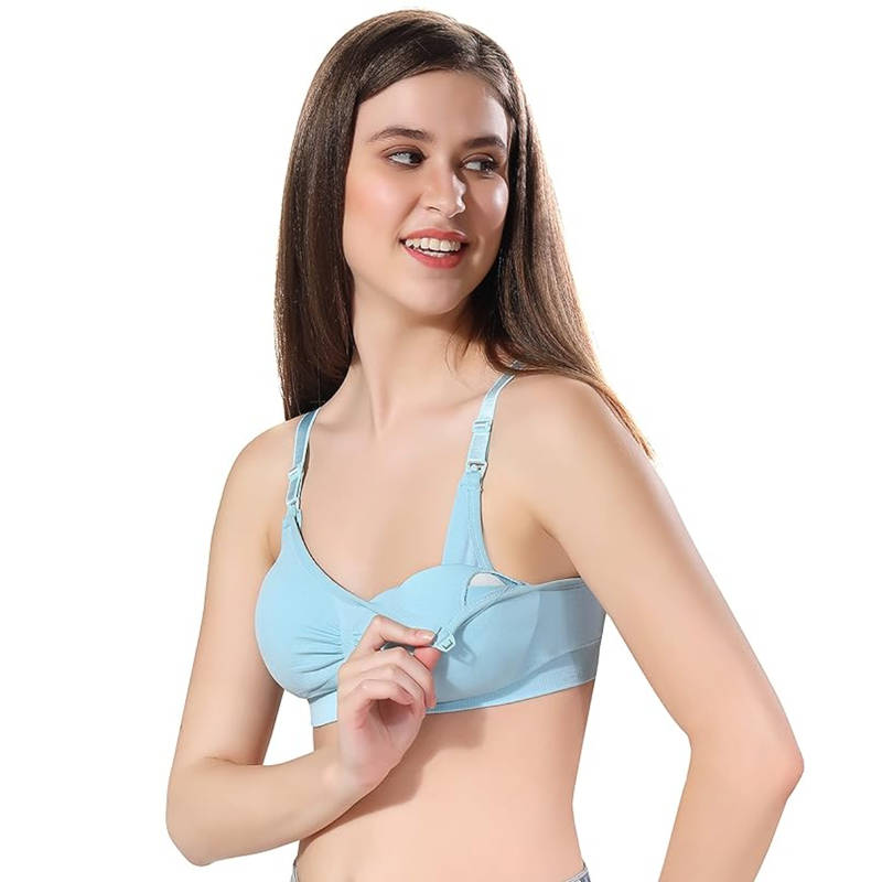 BRACHY Women Blue Maternity Nursing Breastfeeding Bra (34D)