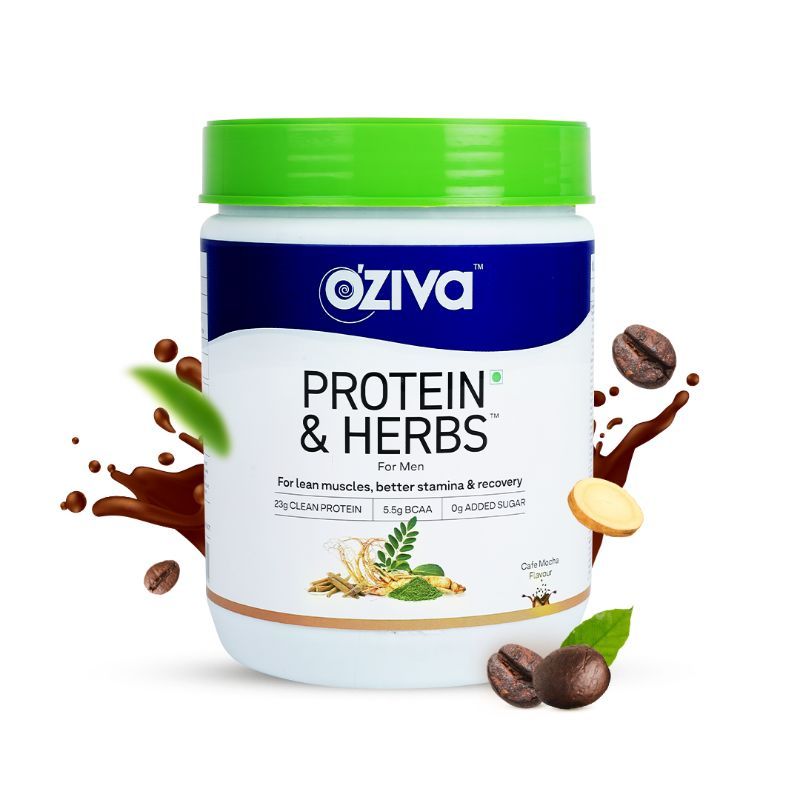 Oziva Protein & Herbs For Men with Multivitamins for Lean Muscle,Better Stamina and Recovery,Cafe Mocha