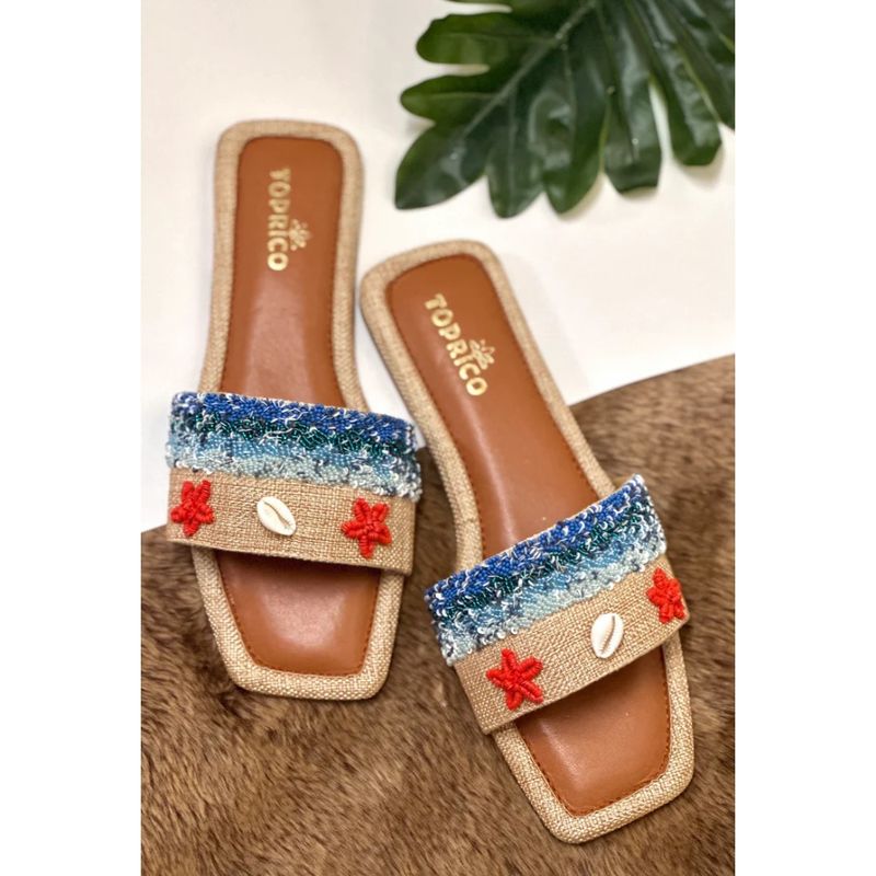 Toprico Sea Sand Jute Beads Embroidered Tan Flat (EURO 41)