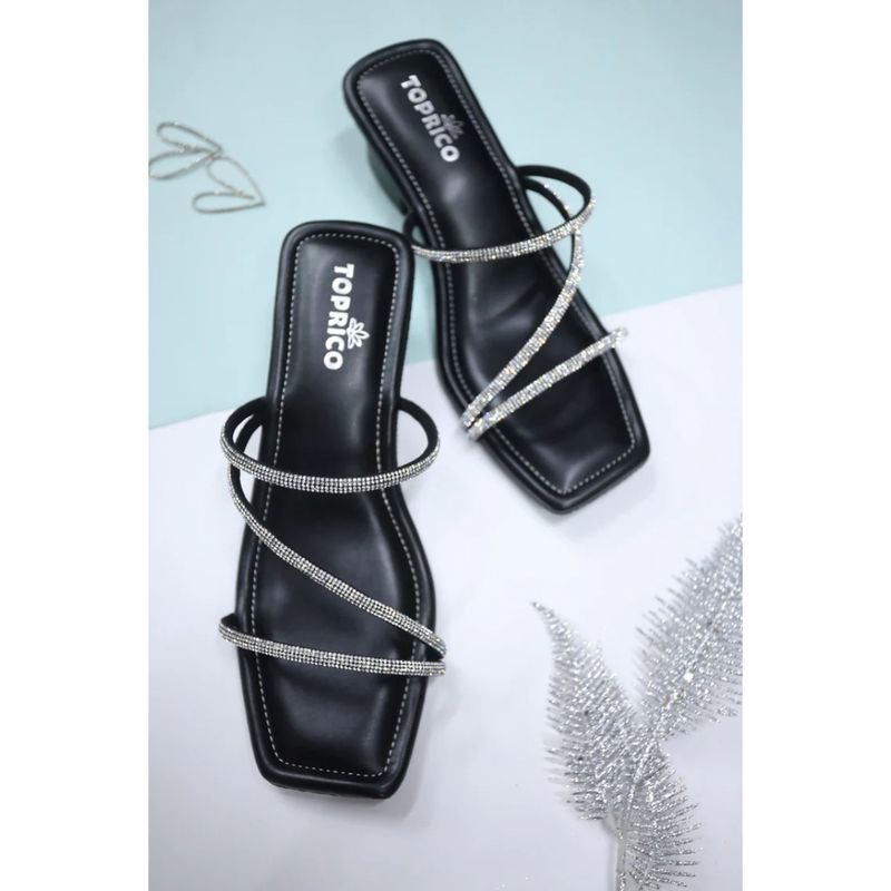 Buy Toprico Three Strap Embellished Black Heels Online