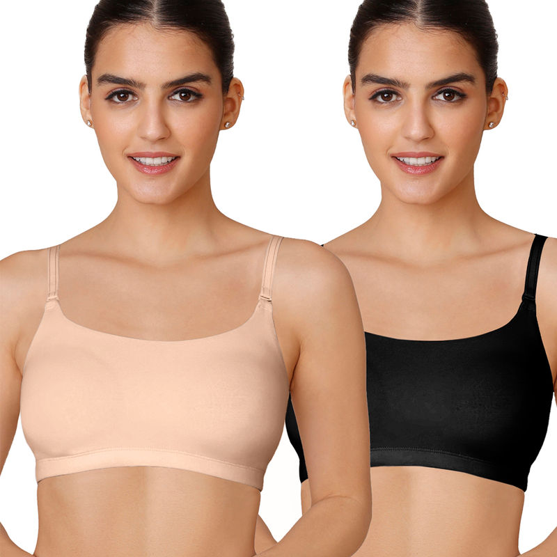 Nykd by Nykaa Easy Breezy Slip on Bra PO2 - NYB165 - Beige and Black (Pack of 2) (S)